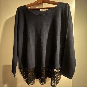 Firth Chic Navy Sweater with Lace Detail - Medium